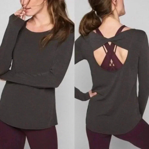 Athleta Dark Gray Flexlight Open Back Long Sleeve T-Shirt XS - Picture 1 of 4